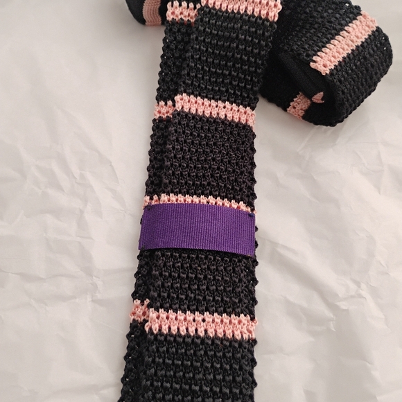 RALPH Purple Label knit tie Mens skinny striped silk tie - Picture 7 of 11